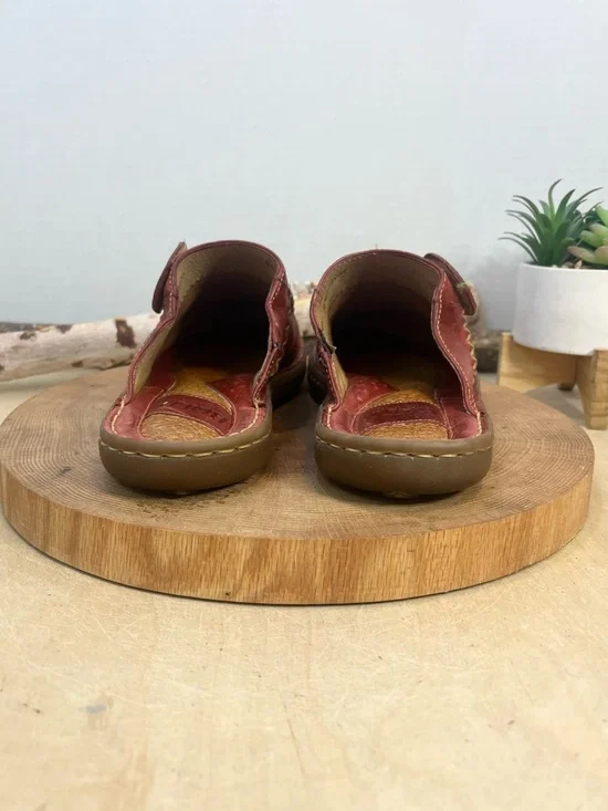 Børn Red Leather Whipstitch Mules Slip On Clogs Women’s Size 9 - Picture 8 of 14